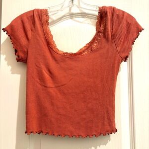 Women's Light Pink Lace Trim Crop Top Sz S